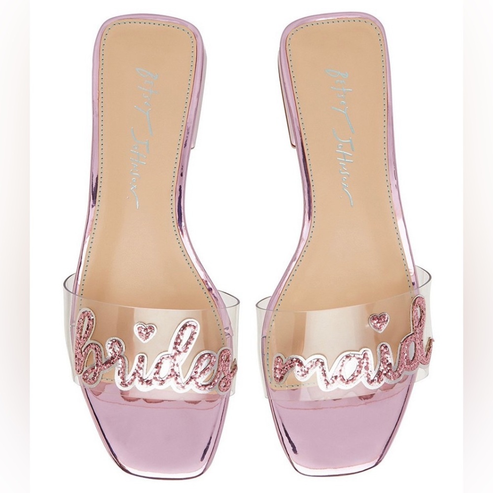 Betsey Johnson Pink Bridesmaid Glitter Clear Slides. Sz 8 . NEW !